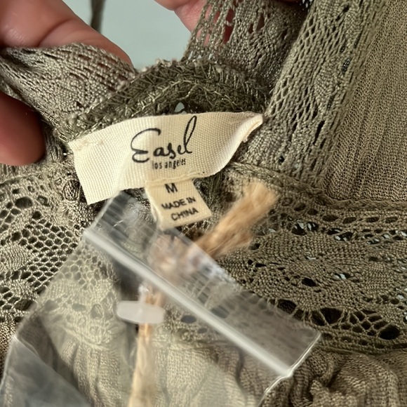 Easel Faded Olive Button Down Wing Sleeve Rayon Gauze Ruffled Edges Maxi Dress - Picture 8 of 8